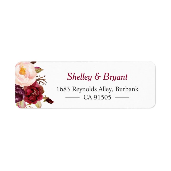 Elegant Chic Marsala Burgundy Red Autumn Floral Label