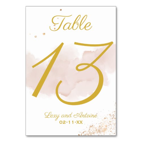 Elegant Chic Mauve Watercolor Gold Splatter Script Table Number
