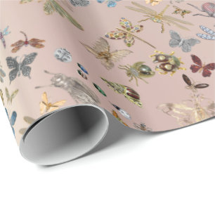 Elegant Chic Meadow Butterfly Insects Gems Diamond Wrapping Paper