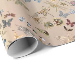 Elegant Chic Meadow Butterfly Insects Rose Gold Wrapping Paper