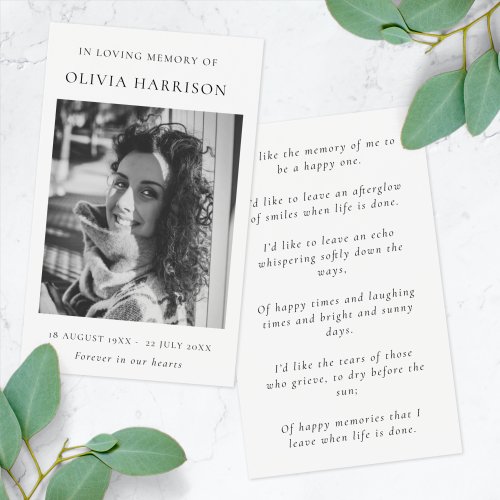 Elegant Chic Memorial  Funeral Photo Poem Card