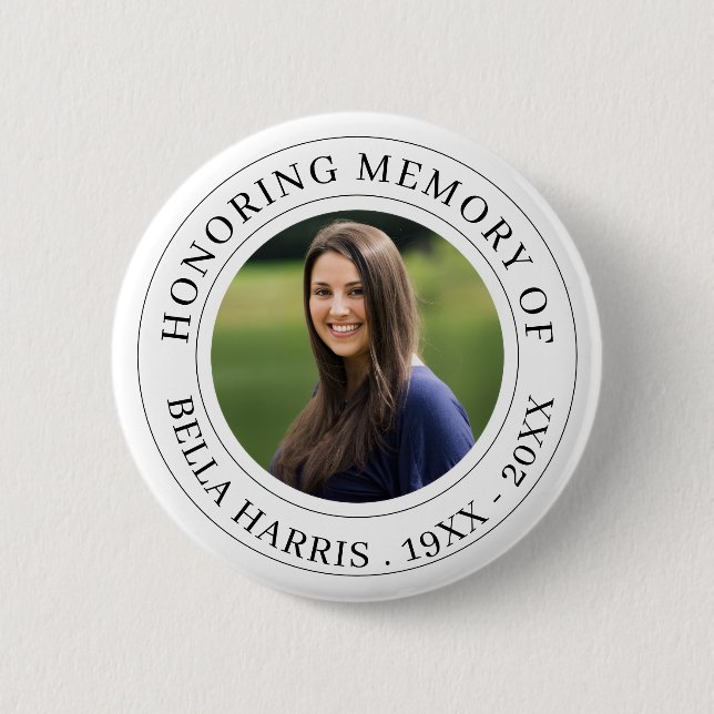 Elegant Chic Memorial Photo Tribute Design Button (Front)