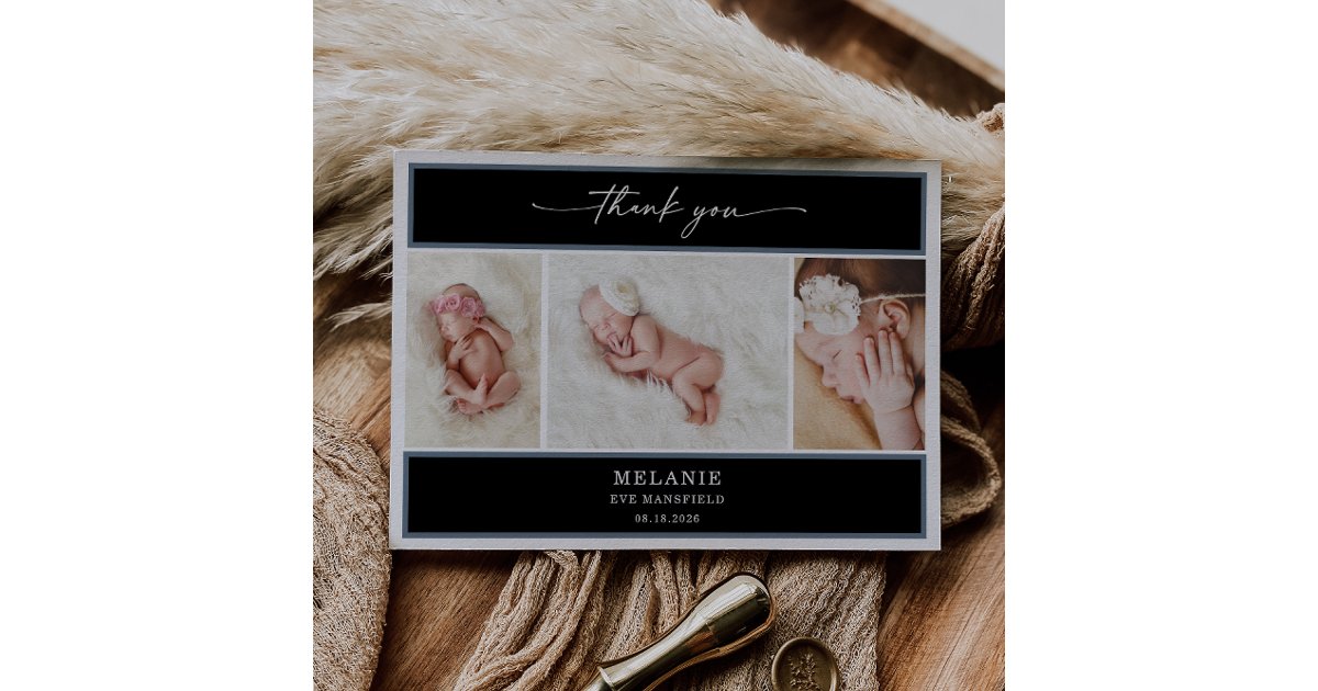 Elegant Chic Minimal Baby Photo Thank You Card | Zazzle