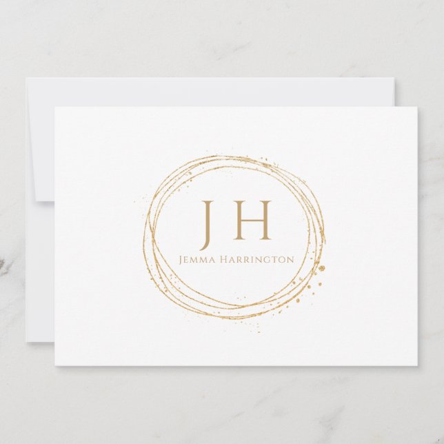 Elegant Chic Minimal Modern Gold Monogram  Note Card (Front)