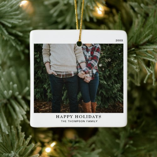 Elegant Chic Minimalistic Single Photo Christmas Ceramic Ornament