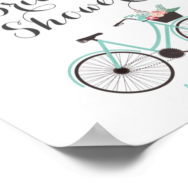 Elegant Chic Mint Green Bicycle Bridal Shower Sign Poster