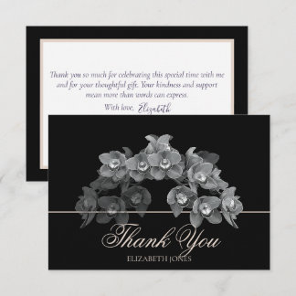 Elegant Chic Modern Black White Orchid Thank You Card
