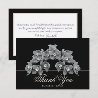 Elegant Chic Modern Black White Orchid Thank You Card