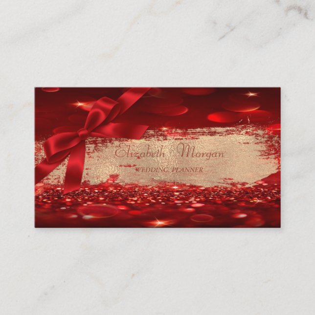 Elegant Chic Modern Bokeh,Brush Strok, Bow Business Card (Front)