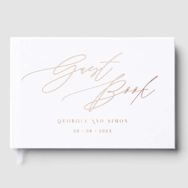 Elegant Chic Modern Calligraphy Wedding Foil Guest Book (Front)