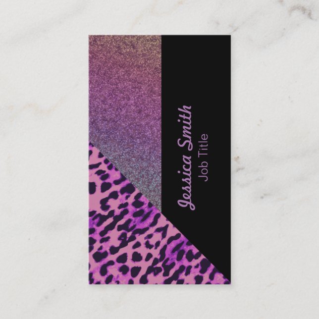 Elegant chic modern contemporary leopard glittery business card (Front)