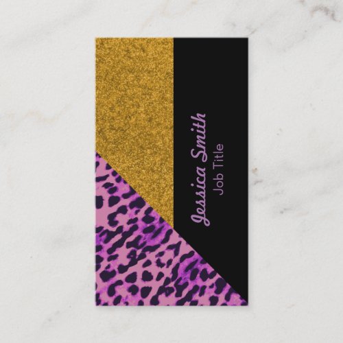Elegant chic modern contemporary leopard glittery business card