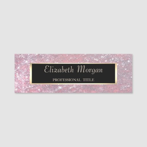 Elegant Chic Modern Frame Glitter Name Tag