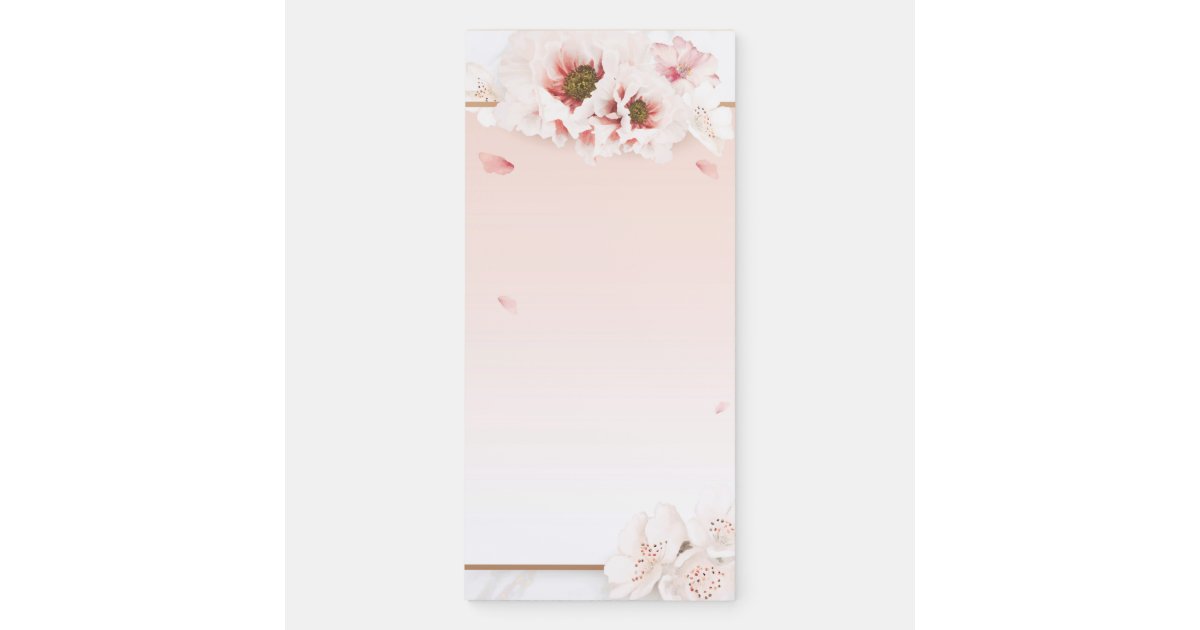 Elegant Chic Modern Girly Pink Floral Marble Magnetic Notepad | Zazzle