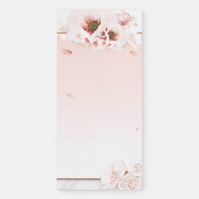 Elegant Chic Modern Girly Pink Floral Marble Magnetic Notepad (Front)