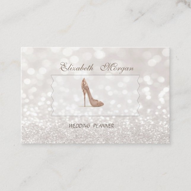 Elegant Chic Modern Glittery Bokeh,High Heel Business Card (Front)