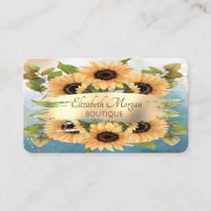 Elegant Chic Modern,Gold Brush Stroke,Sunflowers Business Card