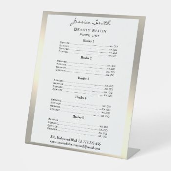 Elegant Chic Modern Luxury Faux Gold Rack Card Pedestal Sign by Makidzona at Zazzle