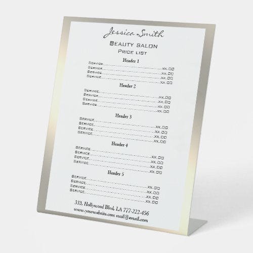 Elegant chic modern luxury faux gold rack card pedestal sign