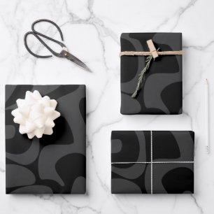 Elegant Chic Modern Matte Black Gray Pattern Wrapping Paper Sheets