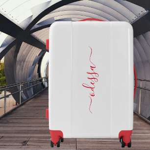 Elegant Chic Modern Minimalist Monogram Red Luggage