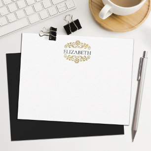 Elegant Chic Modern Monogram Black Gold  Note Card