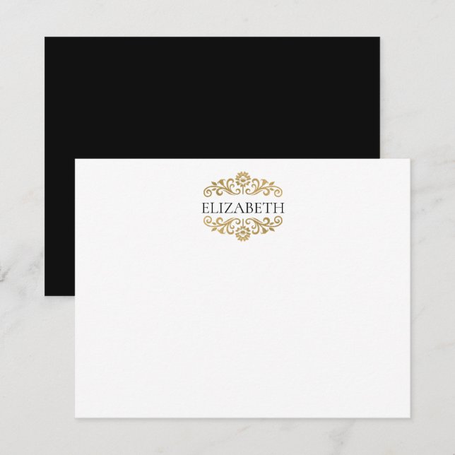 Elegant Chic Modern Monogram Black Gold  Note Card (Front/Back)