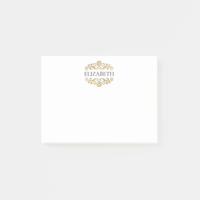 Elegant Chic Modern Monogram Black Gold  Post-it Notes (Front)