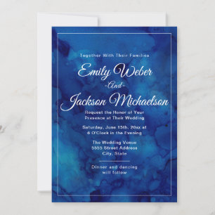 Elegant Chic Modern Navy Blue Watercolor Wedding Invitation