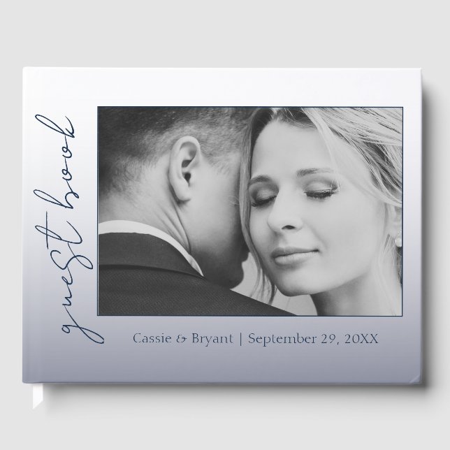 Elegant Chic Modern Navy Blue Wedding Guest Book (Front)