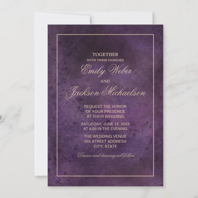 Elegant Chic Modern Plum Purple Wedding Invitation (Front)