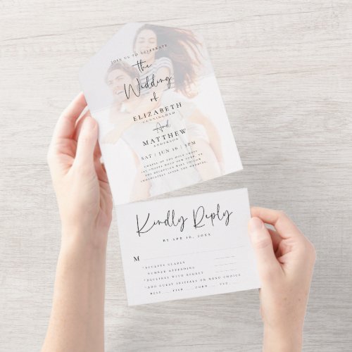 Elegant Chic Modern Simple Photo Wedding and RSVP All In One Invitation