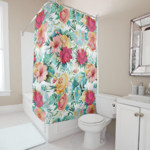 Elegant Chic Modern Tropical Watercolor Floral Shower Curtain
