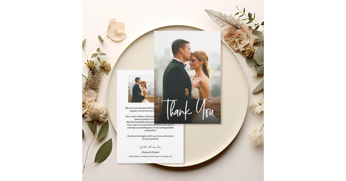 Elegant Chic Modern Wedding Photos Thank You Card | Zazzle