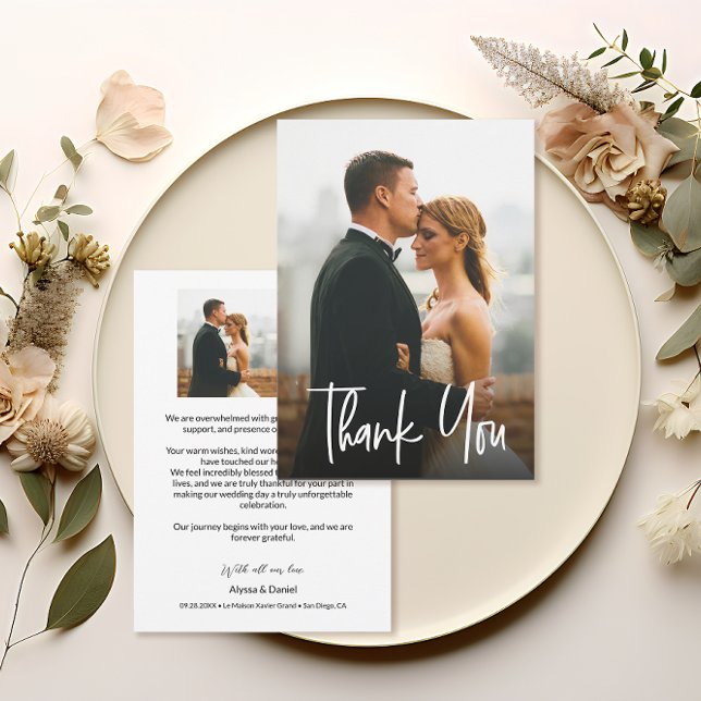 Elegant Chic Modern Wedding Photos Thank You Card (Modern Typography Custom wedding photos thank you card.)