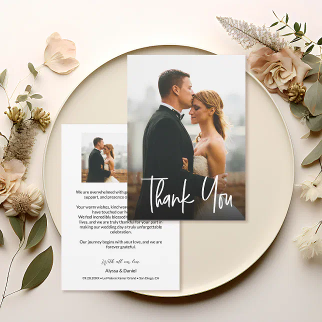 Elegant Chic Modern Wedding Photos Thank You Card | Zazzle