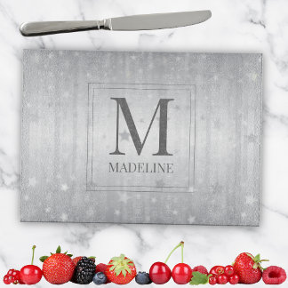 Elegant Chic Modern White Gray Silver Stars Cutting Board
