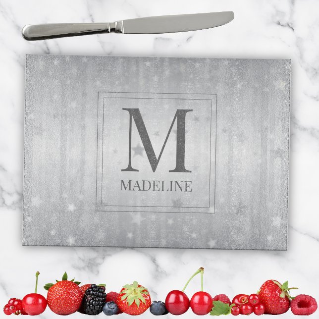Elegant Chic Modern White Gray Silver Stars Cutting Board (Creator Uploaded)