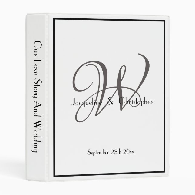 Elegant Chic Monogram Black & White Wedding Cool  Mini Binder (Front/Spine)