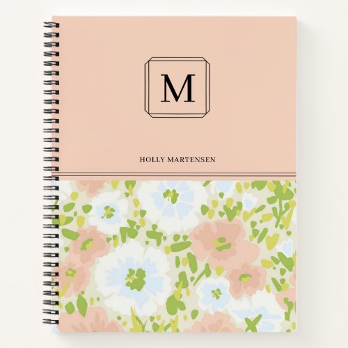 Elegant Chic Monogram Flower Pattern Personalized  Notebook