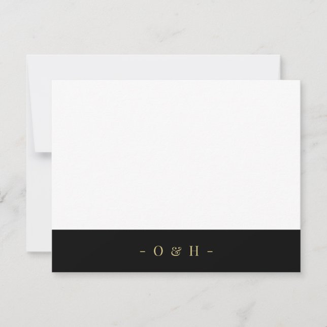 Elegant Chic Monogram Gold Black Wedding Note Card (Front)