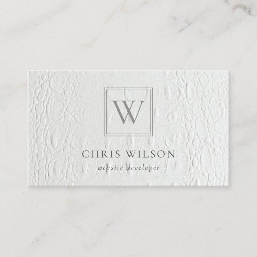 Elegant Chic Monogram Ivory White Leather Texture Business Card