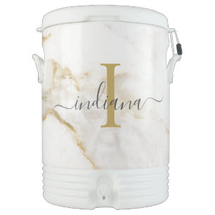 Elegant Chic Monogram Marble Look Custom Beverage Cooler