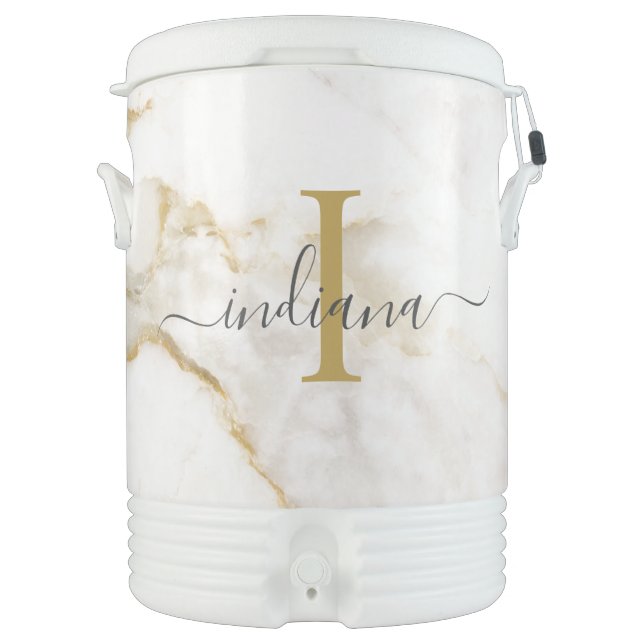 Elegant Chic Monogram Marble Look Custom Beverage Cooler (Front)