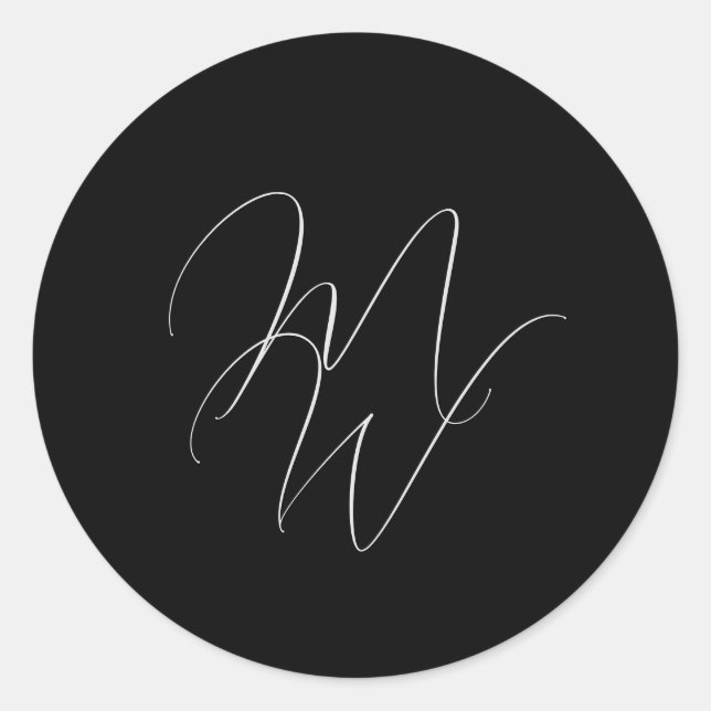 Elegant Chic Monogram Modern Black Wedding Classic Round Sticker (Front)
