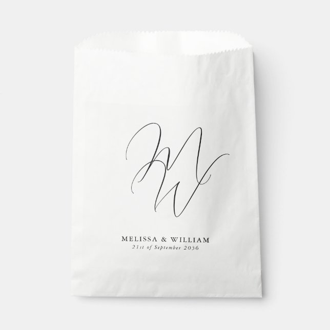 Elegant Chic Monogram Modern Black & White Favor Bag (Front)