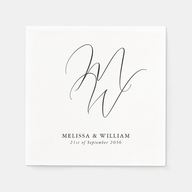 Elegant Chic Monogram Modern White Wedding Napkins (Front)
