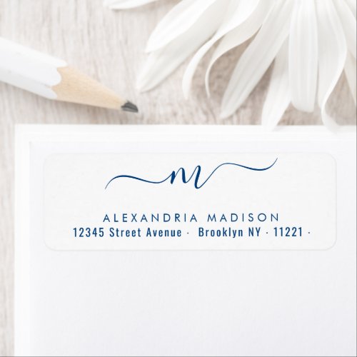 Elegant Chic Monogram Navy Blue Modern Typography Label