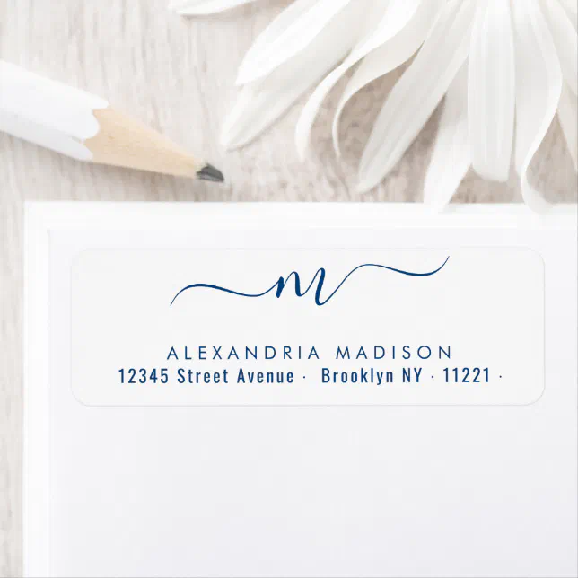 Elegant Chic Monogram Navy Blue Modern Typography Label | Zazzle