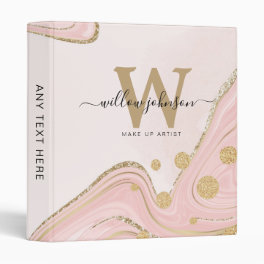 Elegant Chic Monogram Pink Gold Glitter Marble 3 Ring Binder